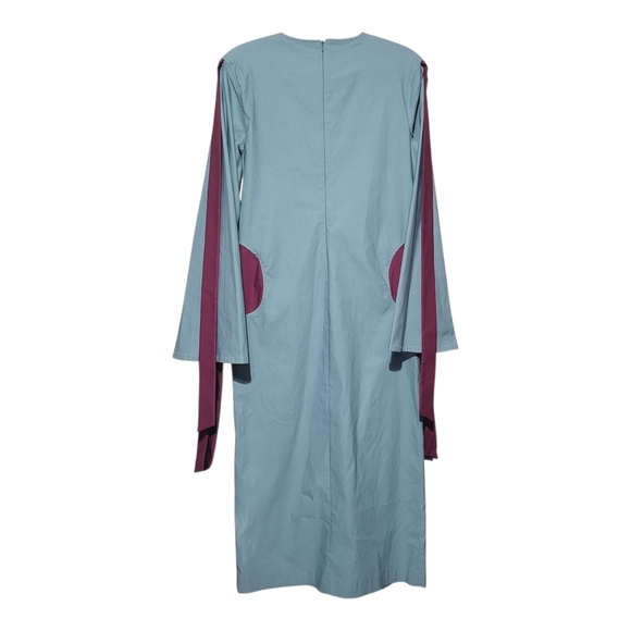 TOMMAZO Womens Artsy Boho Designer Dress L - Bell Sleeve- Shift Mid - Raspberry - Picture 4 of 8